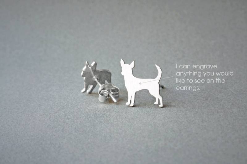 Personalisierte Chihuahua Ohrringe Sterling Silber Hunderasse Ohrstecker von HUDOCA