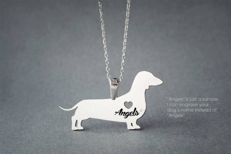 Personalisierte Dackel Halskette Sterlingsilber Doxie Namensanhänger Personalisierte Dackel Halskette Sterlingsilber Doxie Namensanhänger von HUDOCA
