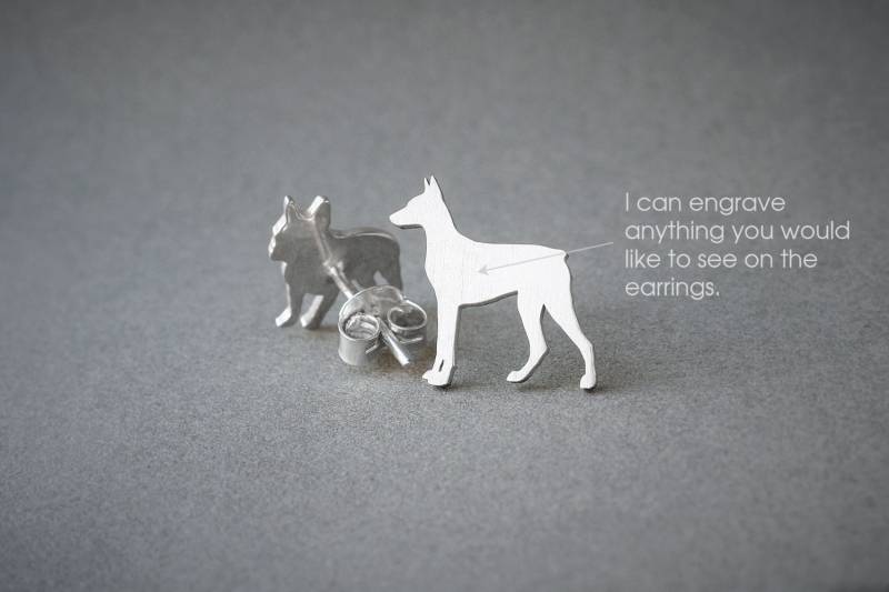 Personalisierte Dobermann Ohrringe Sterling Silber Hunderasse Schmuck von HUDOCA