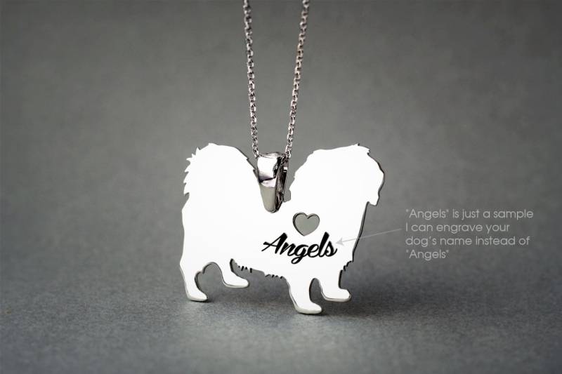 Personalisierte Pekinese Sterling Silber Halskette - Gravierte Hunde Name Personalisierte Pekinese Sterling Silber Halskette - Gravierte Hunde Name von HUDOCA