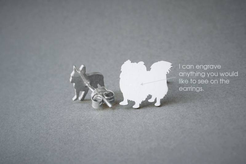 Personalisierte Pekinese Sterling Silber Ohrringe Gravur Name Personalisierte Pekinese Sterling Silber Ohrringe Gravur Name von HUDOCA