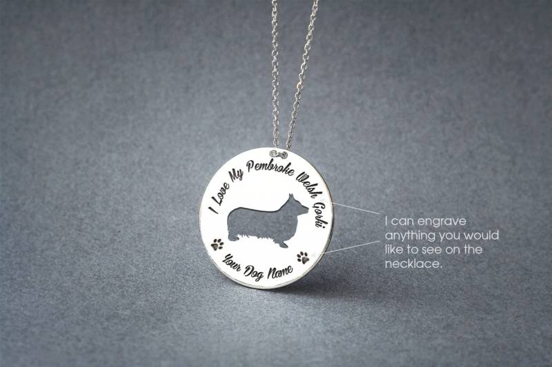 Personalisierte Pembroke Corgis Disc Halskette Sterling Silber Hunderasse Halskette von HUDOCA