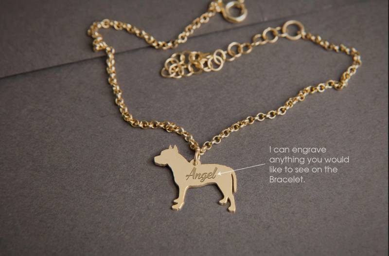 Personalisierte Pitbull Terrier Armband 925 Sterling Silber Graviert von HUDOCA