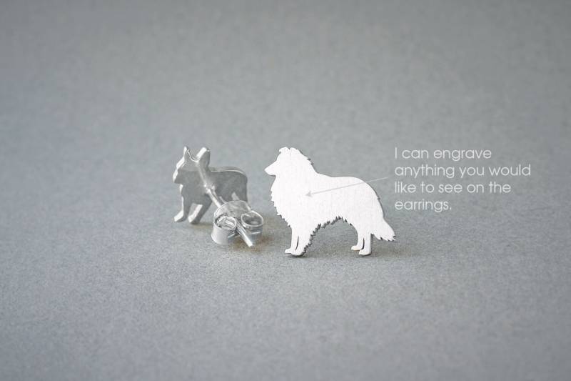 Personalisierte Shetland Sheepdog Ohrringe Sterling Silber Sheltie Schmuck von HUDOCA