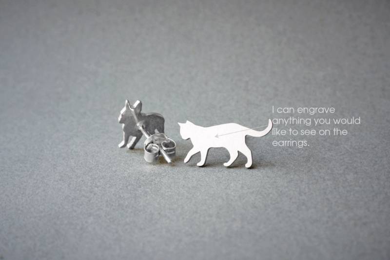 Personalisierte Sterling Silber Kurzhaar Katzenohrringe - Benutzerdefinierte Katzenohrring Personalisierte Sterling Silber Kurzhaar Katzenohrringe - Benutzerdefinierte Katzenohrring von HUDOCA