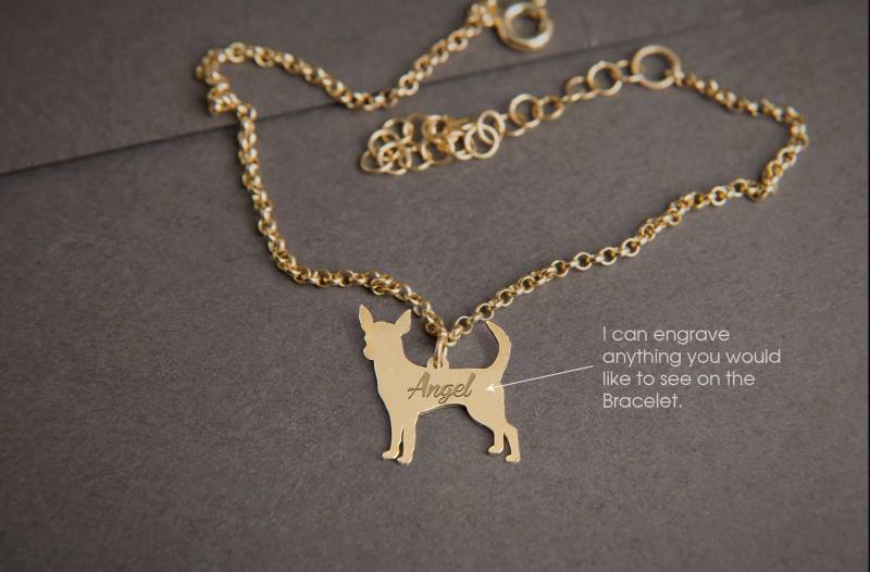 Personalisierter Chihuahua-Armreif Winziges Sterling Silber, Gold Oder Rose Plated von HUDOCA