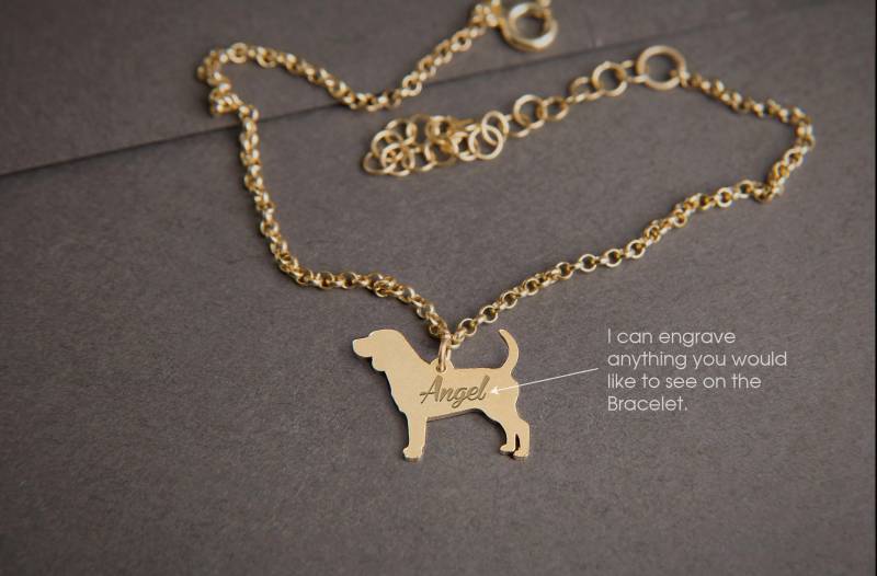Personalisiertes Beagle Armband 925 Sterling Silber, Hundeanhänger Mit Gravur von HUDOCA