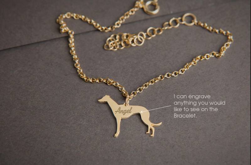 Personalisiertes Greyhound Armband Winziges Sterling Silber, Gold Oder Rose Plated von HUDOCA