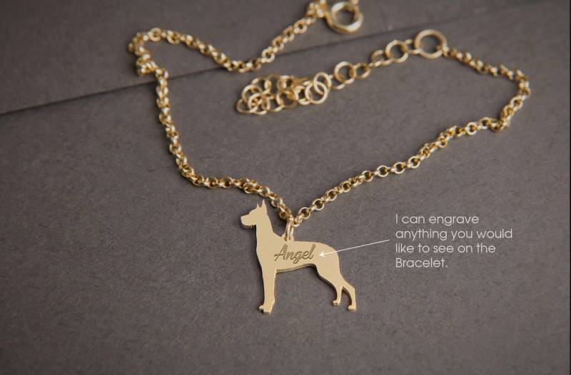 Personalisiertes Kleines Silberarmband - Deutsche Dogge Armband 925 Sterling Silber, Gold Überzogen Oder Rosé von HUDOCA