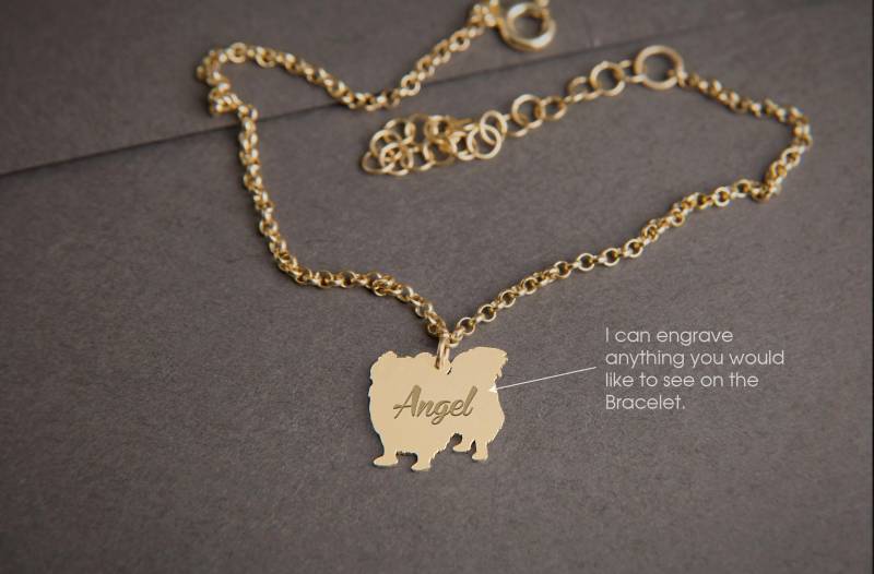 Personalisiertes Pekinese-Armband Sterlingsilber Hundeanhänger Mit Gravur von HUDOCA