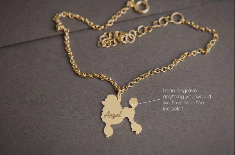 Personalisiertes Pudel Armband 925 Sterling Silber Gravur von HUDOCA