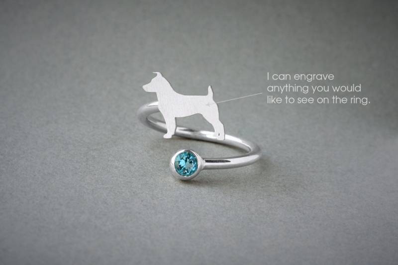 Verstellbar Sterling Silber Jack Russel Geburtsstein Ring - Hunde-Denkmal von HUDOCA