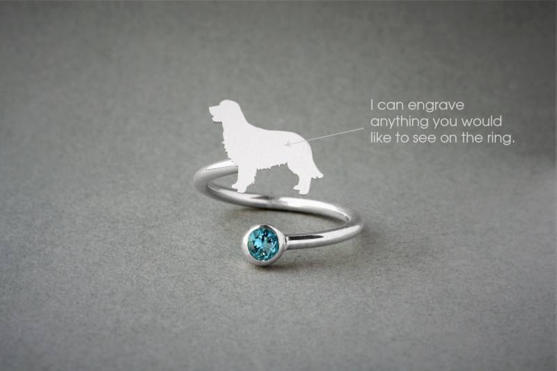 Verstellbarer Golden Retriever Geburtssteinring Sterling Silber Hundering von HUDOCA