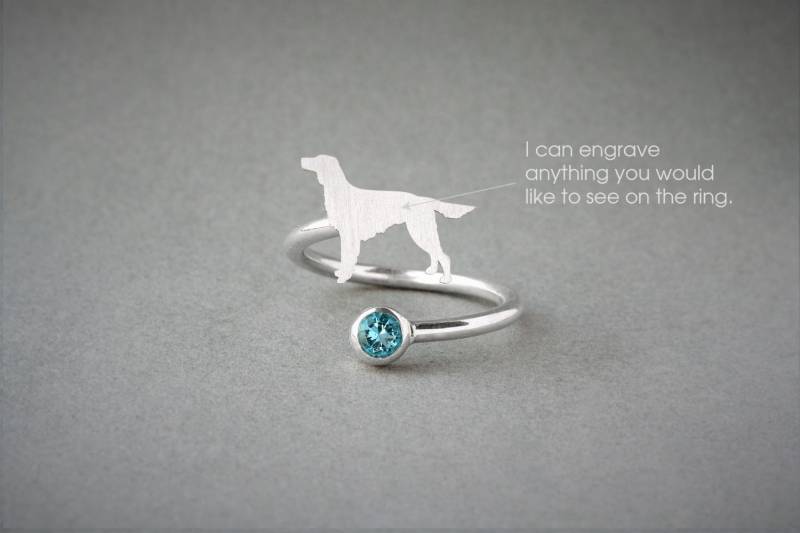 Verstellbarer Sterling Silber Irish Setter Geburtsstein Ring Hundering von HUDOCA