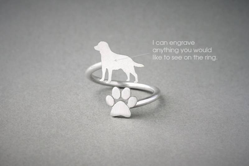 Verstellbarer Sterling Silber Labrador Retriever Pfote Ring von HUDOCA