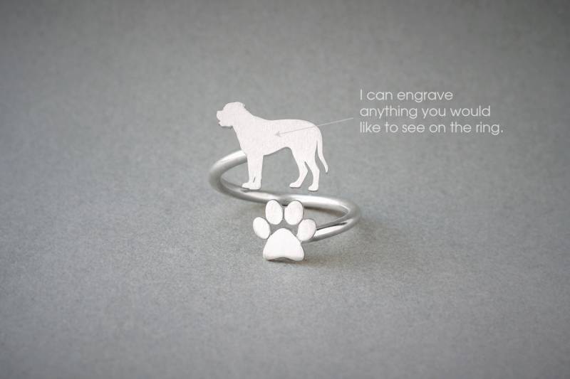 Verstellbarer Sterling Silber Mastiff Und Pfote Ring von HUDOCA