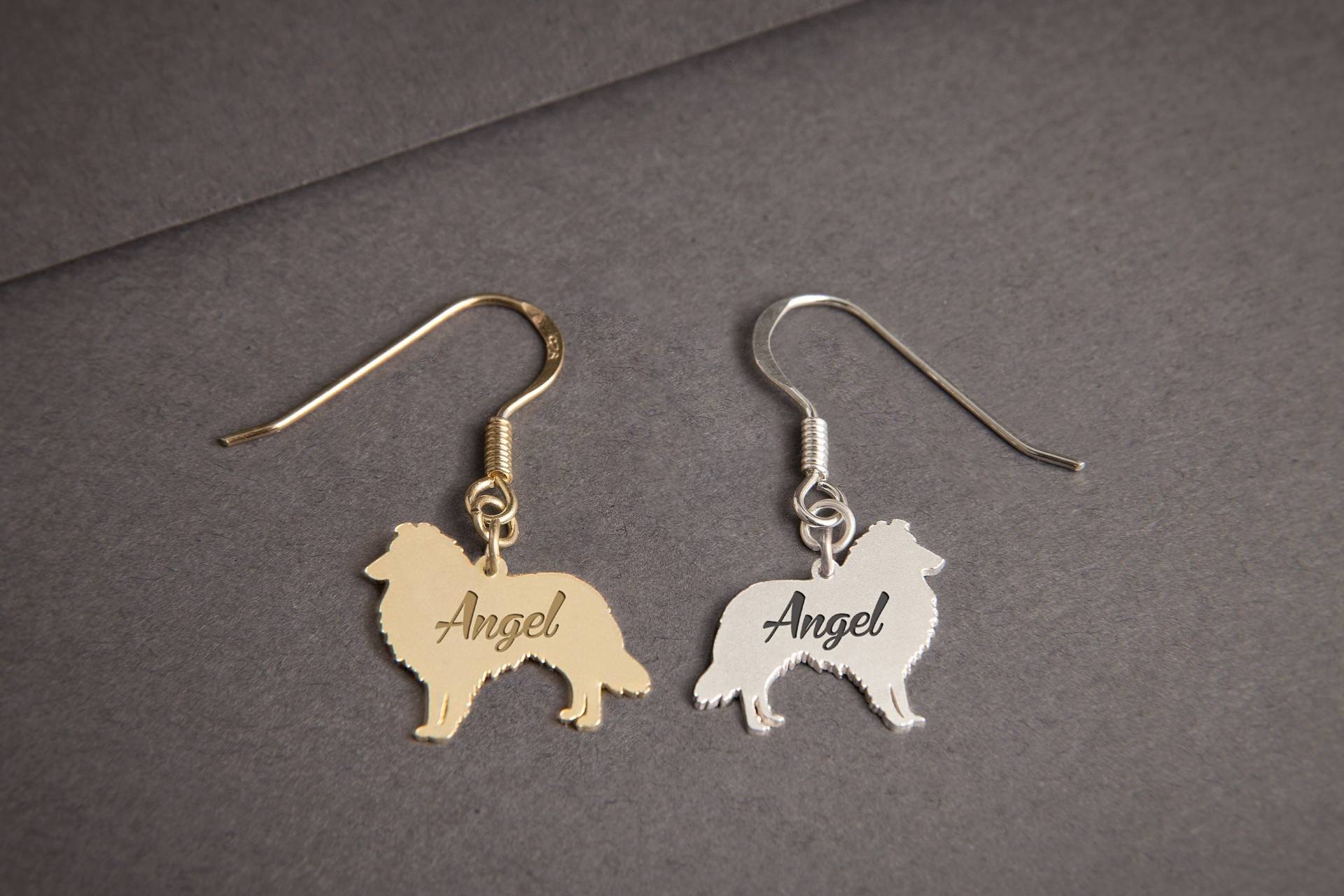 sterling Silber Shetland Sheepdog Ohrringe Personalisierter Collie Anhänger von HUDOCA