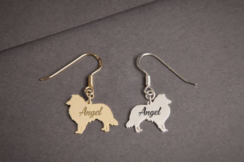 sterling Silber Shetland Sheepdog Ohrringe Personalisierter Collie Anhänger von HUDOCA