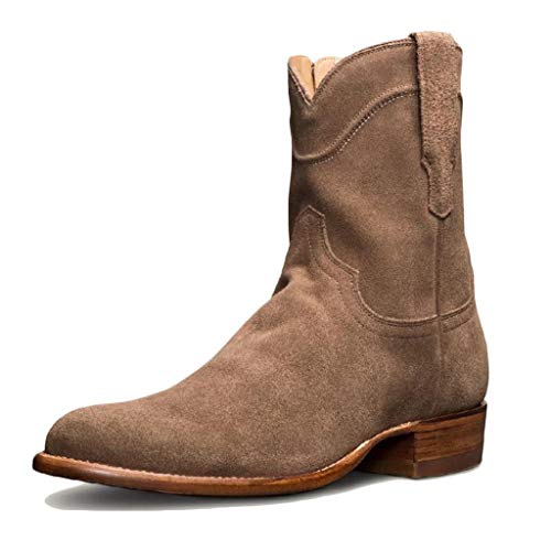 Herren Biker Knight Boots Wildleder Short Boots Round Toe Reitschuhe Vintage Western Cowboy Style Large Side Reißverschluss Outdoor Wanderschuhe,Khaki-45 von HUDUO