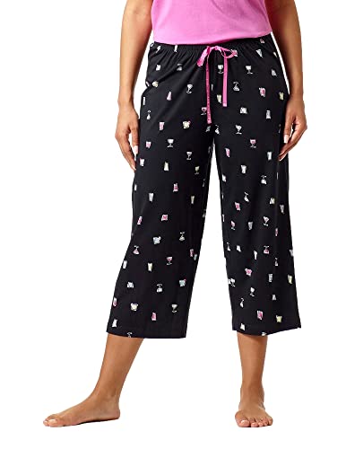 HUE Damen Basic Printed Knit Capri Pajama Sleep Pant, Made with Temperature Control Technology Pyjamaunterteil, Schwarz – Nachtmütze, 1X von HUE