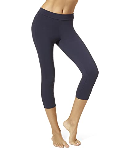HUE Damen Capri-Leggings mit Breitem Bund, Verdunkelnd, Baumwolle, Sortiert Strumpfwaren, Navy, Klein von HUE