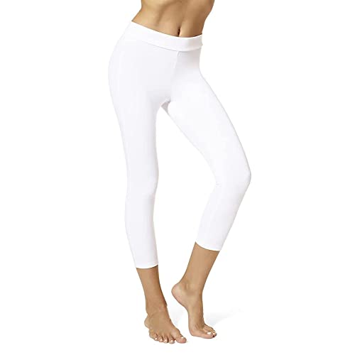 HUE Damen Capri-Leggings mit breitem Bund, verdunkelnd, Baumwolle, Verschiedene Strumpfwaren, Weiss/opulenter Garten, X-Klein von HUE