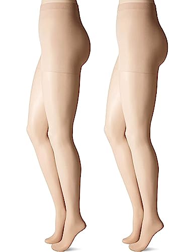 HUE Damen Durchsichtige Unsichtbarer Verstärkter Zehenpartie Strumpfhose, 15 Denier, Naturfarben-2 Paar, 34 (2er Pack) von HUE