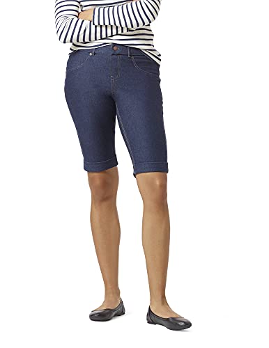 HUE Damen Essentielle Denim-Shorts mit Bündchen Strumpfwaren, Deep Indigo Wash, Groß von HUE