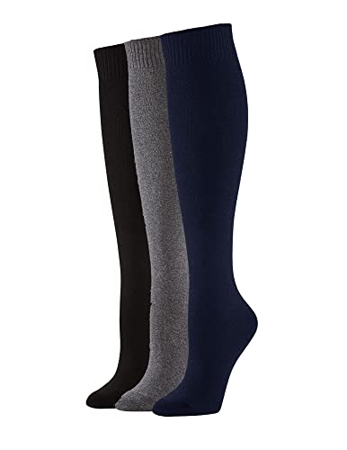 HUE Damen Flat Knit Knee Sock 3 Pair Pack Freizeitsocken, Neuer Graphit Heather, Einheitsgröße von HUE