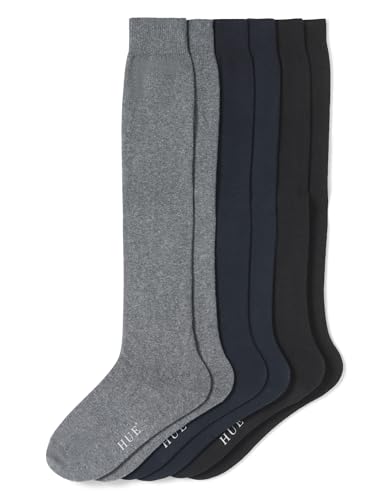 HUE Damen Flachstrick-kniestrümpfe Freizeitsocken, New Graphite Heather, Einheitsgröße (3er Pack) von HUE