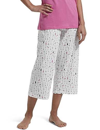 HUE Damen Bedruckte Capri-Pyjama-Schlafhose, Hergestellt mit Temperaturregelungstechnologie Pyjamahose, White Dwink, 1X Mehr von HUE