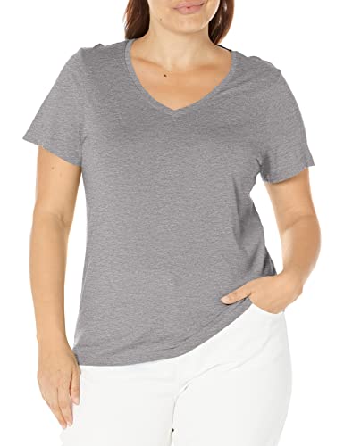 HUE Damen Sleepwell Basic Kurzarm V-Ausschnitt T-Shirt Zum Faulenzen Oder Schlafen, Hergestellt mit Temperaturregulierender Technologie Pyjamaoberteil, Medium Grau meliert, 2X von HUE