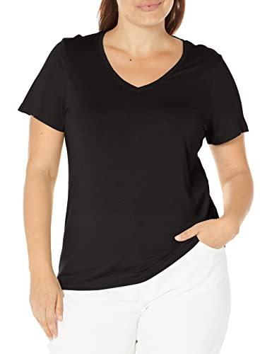 HUE Damen Sleepwell Basic Kurzarm V-Ausschnitt T-Shirt Zum Faulenzen Oder Schlafen, Hergestellt mit Temperaturregulierender Technologie Pyjamaoberteil, schwarz, Groß von HUE
