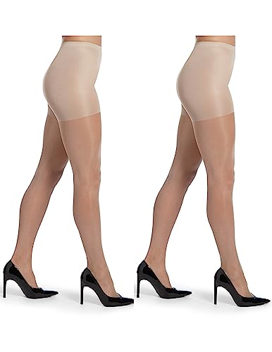 HUE Damen So Silky unsichtbarer verstärkter Zehenpartie Strumpfhose, Naturfarben-2 Paar, 34 (2er Pack) von HUE
