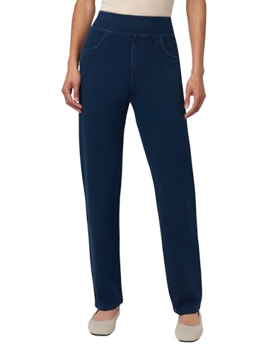HUE Damen Super Soft Stretch High Rise Straight Leg Denim, Jeggings with No Side Seams Leggings, Dunkle Spülung, X-Groß von HUE