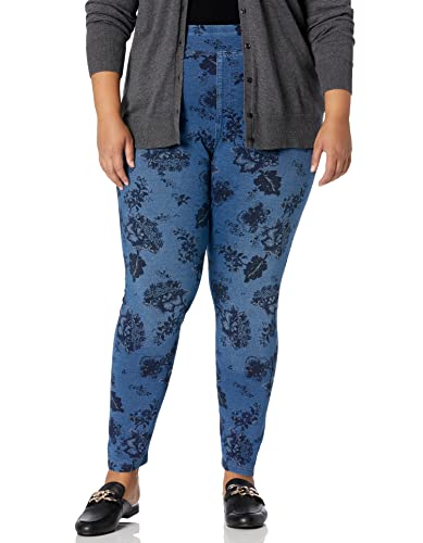HUE Damen Superweiche Stretch-Denim-Leggings, Hohe Taille, Gerades Bein, Jeggings Ohne Seitennähte Strumpfwaren, Klassische helle Waschung – Blumenmuster, M von HUE