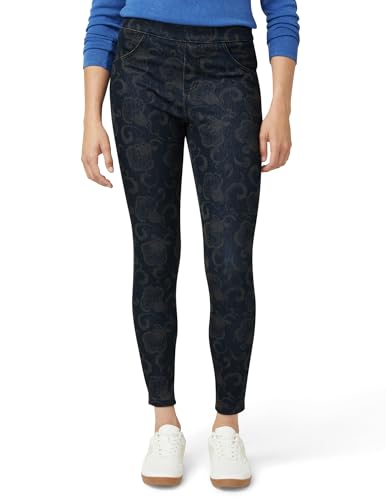 HUE Damen Ultra Soft High Waist Denim Leggings, Dark Rinse Wash – geätztes Blumenmuster, M von HUE