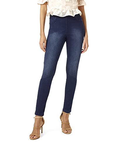 HUE Damen Wendbare Denim-Leggings mit Hoher Taille Strumpfwaren, Deep Blue Wash/Black, M von HUE