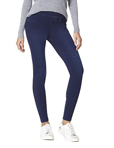 HUE Superweiche Stretch-Denim-Leggings Damen, ohne Seitennähte, dunkel ausgewaschen, L von HUE