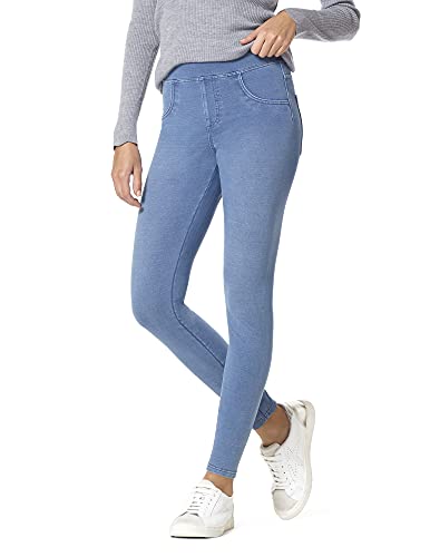 HUE Superweiche Stretch-Denim-Leggings Damen, ohne Seitennähte, klassisch hell, M von HUE