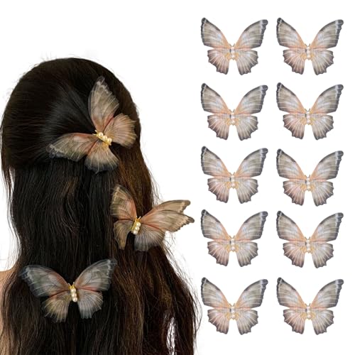 Schmetterlings-Haarspangen, sanfte Haarspangen, seitliche Pony-Clips, geflochtene Haarspangen, Y2K Krokodilklemmen, elegantes Haarzubehör für Frauen (10 Stück) von HUEOKNEG