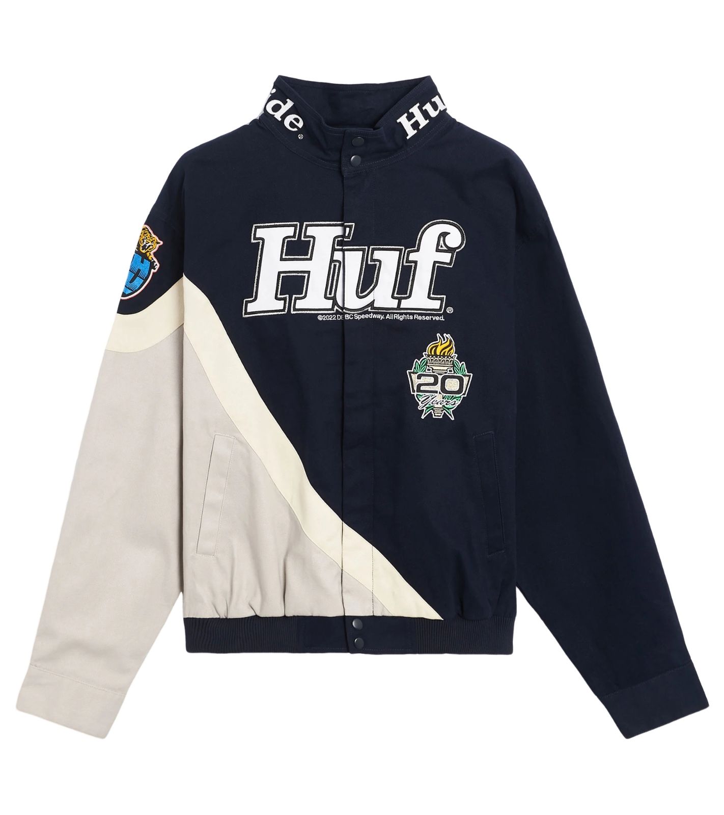 HUF Daytona Herren Übergangs-Jacke mit Stickerei-Details Mode-Jacke JK00335 Blau/Beige von HUF