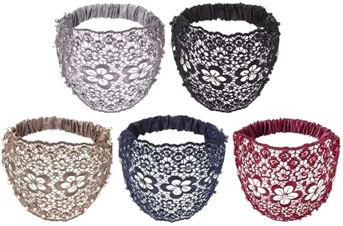Boho Chic Kristall Und Perlen Stirnband Breite Florale Perlenspitze Elastische Stirnbänder Boho-Chic Kristall Perlen Verzierte Breite Stirnbänder von HUFENYU
