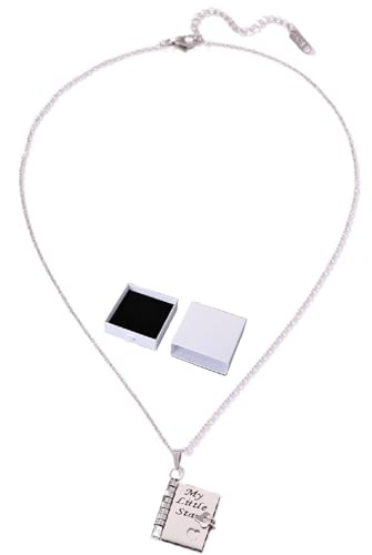 Halskette mit dem Buch „Mein kleiner Stern“, Halskette mit dem Buch „Meine unglaubliche Tochter“ for die Tochter, for Öffnen mit 6 Seiten mit eingravierten Informationen, Anhänger for Öffnen(Silver) von HUFENYU