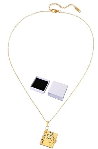 Halskette mit dem Buch „Mein kleiner Stern“, Halskette mit dem Buch „Meine unglaubliche Tochter“ for die Tochter, for Öffnen mit 6 Seiten mit eingravierten Informationen, Anhänger for Öffnen(Gold) von HUFENYU