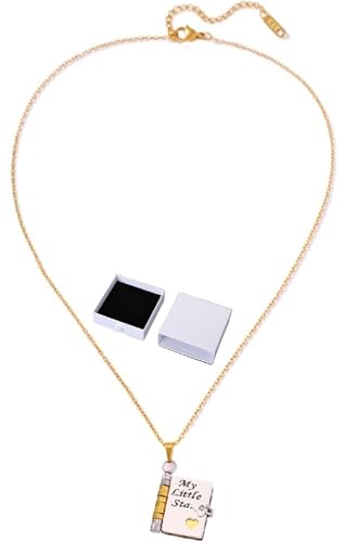 Halskette mit dem Buch „Mein kleiner Stern“, Halskette mit dem Buch „Meine unglaubliche Tochter“ for die Tochter, for Öffnen mit 6 Seiten mit eingravierten Informationen, Anhänger for Öffnen(Mix) von HUFENYU