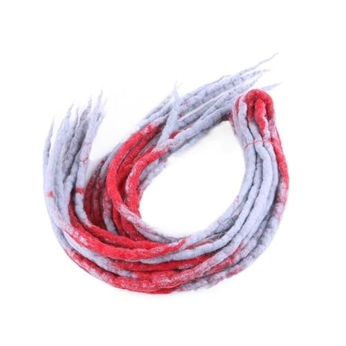 1 Bündel 10 Stränge 90 cm – 120 cm lang Nepal gefilzte Wolle synthetische Dreadlocks Zöpfe Haar for Kinder und Erwachsene(Grey red) von HUFFA