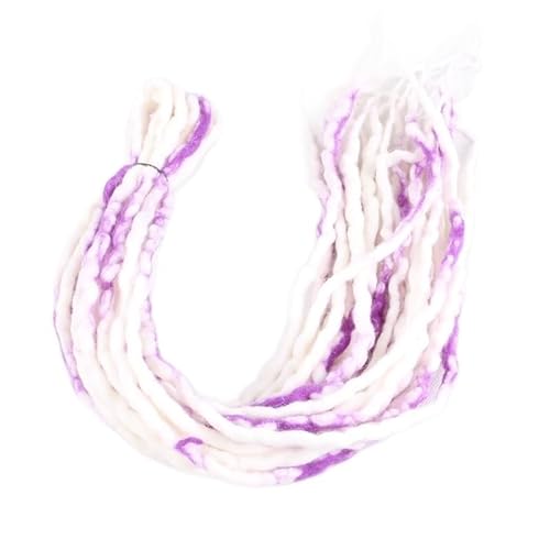 1 Bündel 10 Stränge 90 cm – 120 cm lang Nepal gefilzte Wolle synthetische Dreadlocks Zöpfe Haar for Kinder und Erwachsene(White purple) von HUFFA