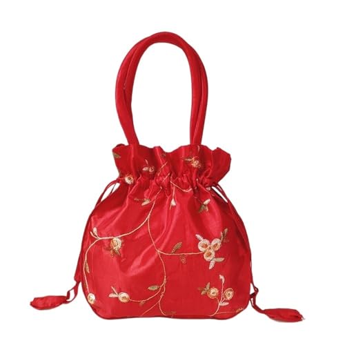 1 Pc Retro Stickerei Seide Kordelzug Handtaschen Lagerung Taschen Hanfu Frauen Geldbörse Brieftaschen Jewerly Verpackung Tasche Karte Halter (Color : Rot, Size : M) von HUFFA