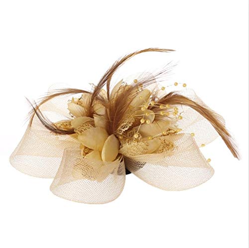 1 stücke Frauen Blume Feder Perlen Mesh Corsage Haar Clips Weibliche Braut Haarband(Beige) von HUFFA